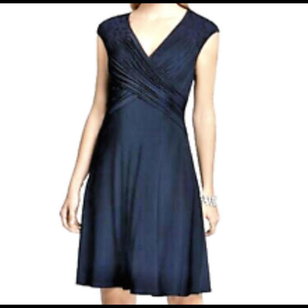 ADRIANNA PAPELL navy jersey v neck dress